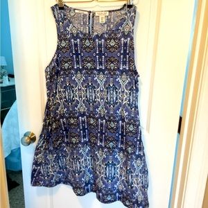Rachel Zoe sleeveless linen  dress, bohemian style, blue, size XL